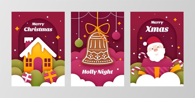 Colección de tarjetas de felicitación navideñas estilo papel