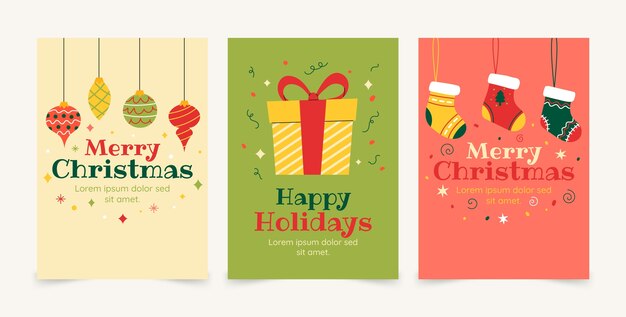 Colección de tarjetas de felicitación navideñas planas