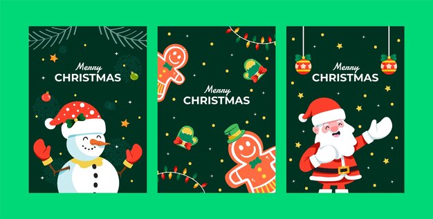 Colección de tarjetas de felicitación navideñas planas