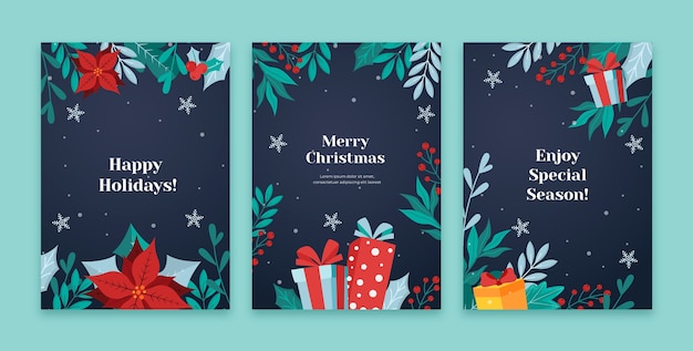 Colección de tarjetas de felicitación navideñas planas