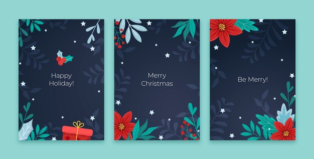 Colección de tarjetas de felicitación navideñas planas