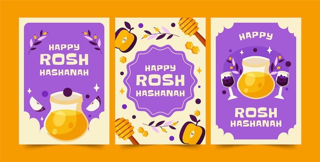 Vector gratuito colección de tarjetas de felicitación planas para la celebración del año nuevo judío rosh hashanah