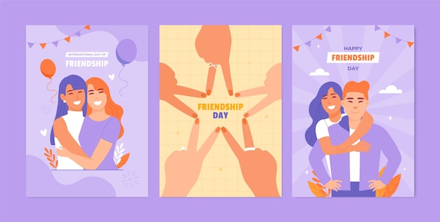 Colección de tarjetas de felicitación planas para la celebración del día internacional de la amistad