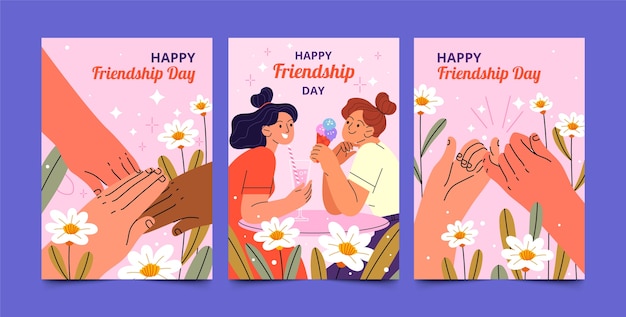 Vector gratuito colección de tarjetas de felicitación planas para la celebración del día internacional de la amistad