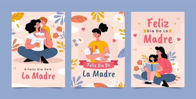 Vector gratuito colección de tarjetas de felicitación planas para la celebración del día de la madre