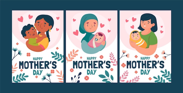 Colección de tarjetas de felicitación planas para la celebración del día de la madre