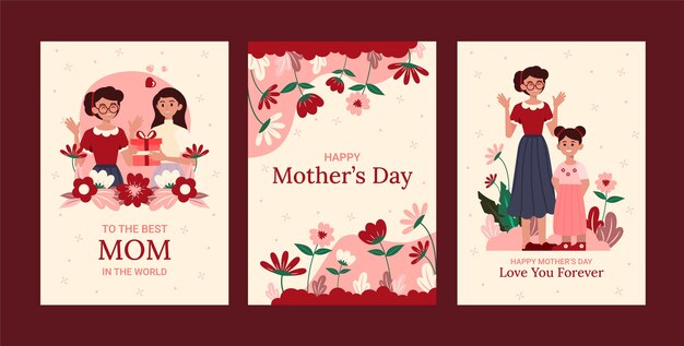 Colección de tarjetas de felicitación planas para la celebración del día de la madre