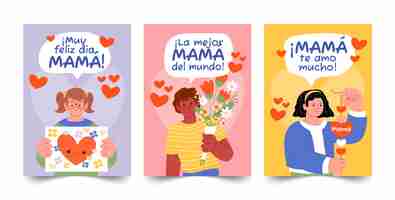 Vector gratuito colección de tarjetas de felicitación planas para la celebración del día de la madre