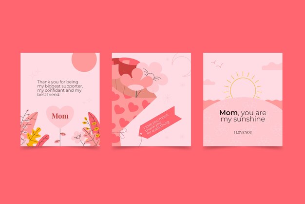 Vector gratuito colección de tarjetas de felicitación planas para la celebración del día de la madre