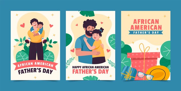 Vector gratuito colección de tarjetas de felicitación planas para la celebración del día del padre