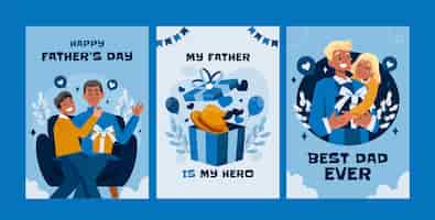 Vector gratuito colección de tarjetas de felicitación planas para la celebración del día del padre