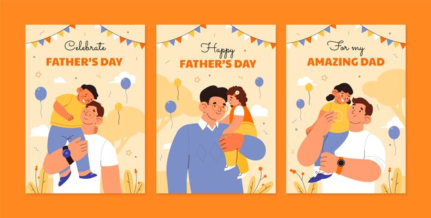 Colección de tarjetas de felicitación planas para la celebración del día del padre