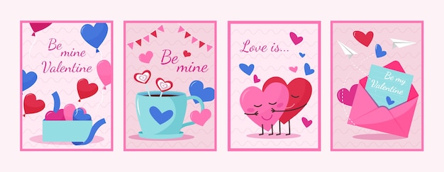 Colección de tarjetas de felicitación planas para la celebración del día de san valentín