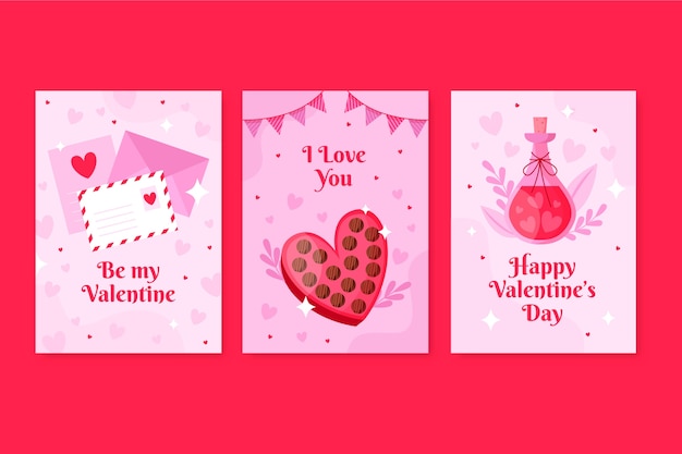 Vector gratuito colección de tarjetas de felicitación planas para la celebración del día de san valentín