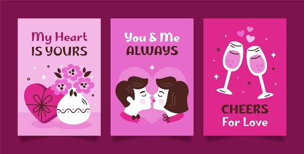 Vector gratuito colección de tarjetas de felicitación planas para la celebración del día de san valentín