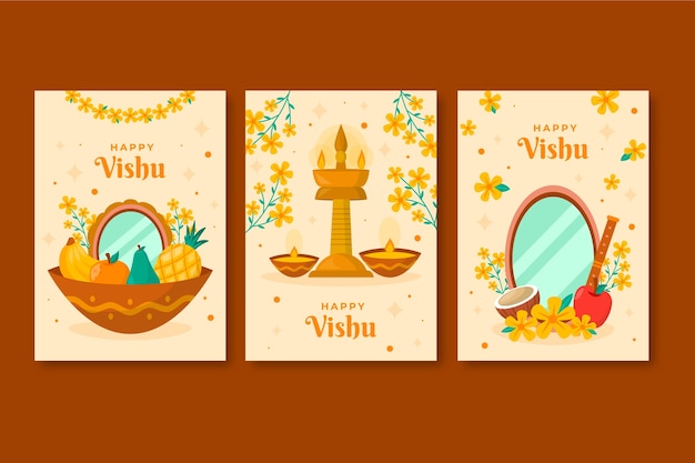 Vector gratuito colección de tarjetas de felicitación planas para la celebración del festival hindú vishu