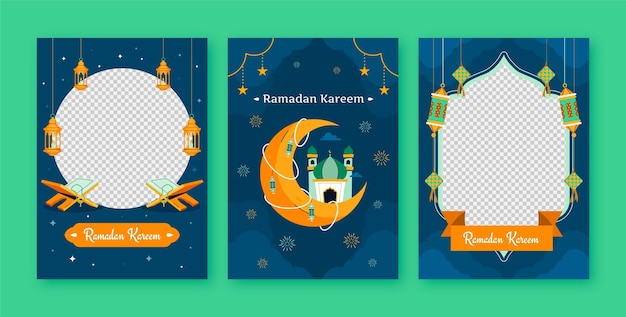 Vector gratuito colección de tarjetas de felicitación planas para la celebración islámica del ramadán