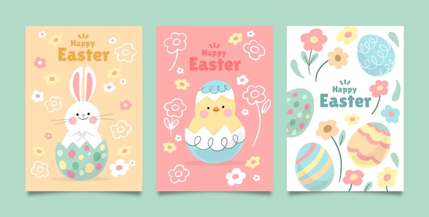 Vector gratuito colección de tarjetas de felicitación planas para la celebración de pascua