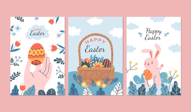 Colección de tarjetas de felicitación planas para la celebración de pascua