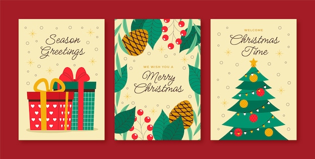 Vector gratuito colección de tarjetas de felicitación planas para la celebración de la temporada navideña con
