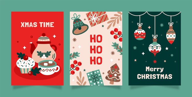 Colección de tarjetas de felicitación planas para la celebración de la temporada navideña con
