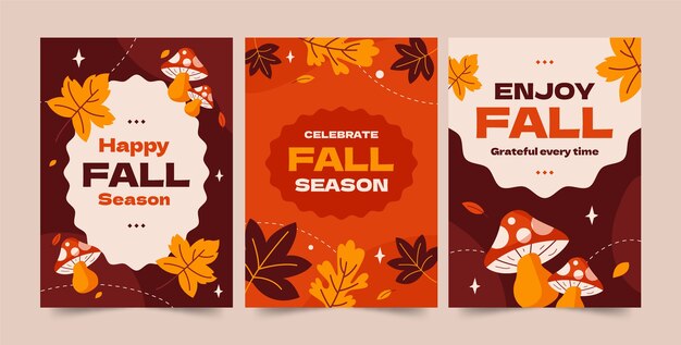 Colección de tarjetas de felicitación planas para la celebración de la temporada de otoño