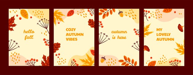 Colección de tarjetas de felicitación planas para la celebración de la temporada de otoño