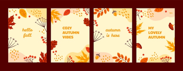 Colección de tarjetas de felicitación planas para la celebración de la temporada de otoño