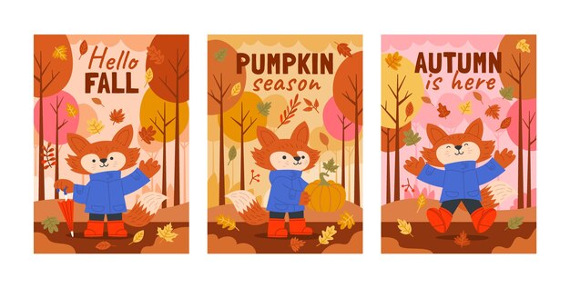Colección de tarjetas de felicitación planas para la celebración de la temporada de otoño