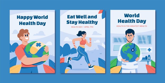 Colección de tarjetas de felicitación planas para la concienciación sobre el Día Mundial de la Salud