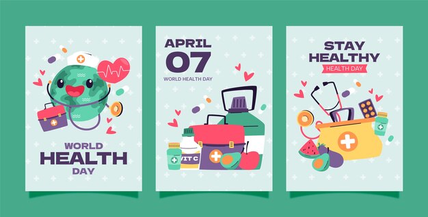 Colección de tarjetas de felicitación planas para la concienciación sobre el Día Mundial de la Salud