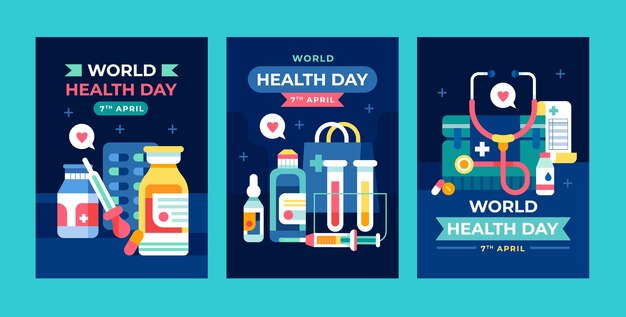 Colección de tarjetas de felicitación planas para la concienciación sobre el Día Mundial de la Salud