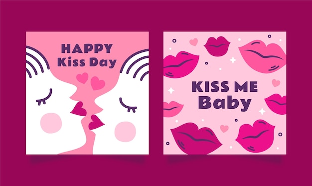 Vector gratuito colección de tarjetas de felicitación planas para el día internacional del beso