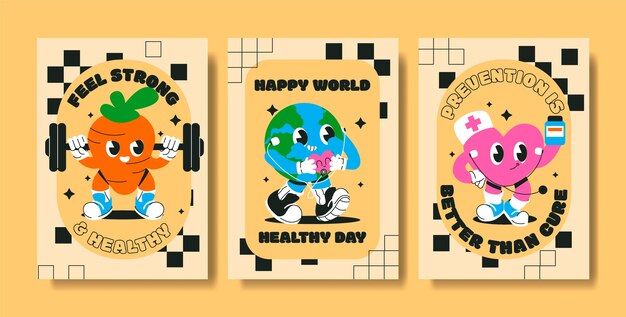 Colección de tarjetas de felicitación planas para el Día Mundial de la Salud