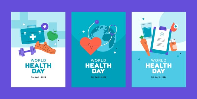 Colección de tarjetas de felicitación planas para el Día Mundial de la Salud