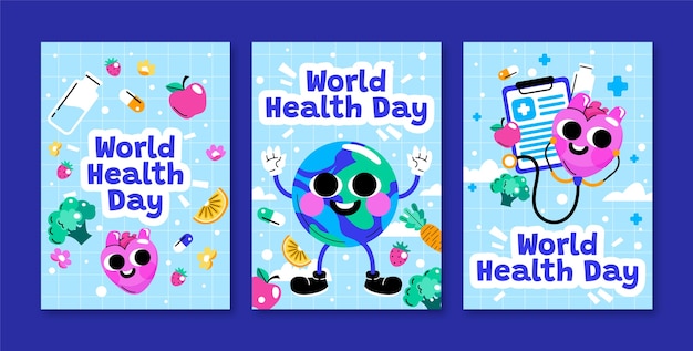 Colección de tarjetas de felicitación planas para el Día Mundial de la Salud