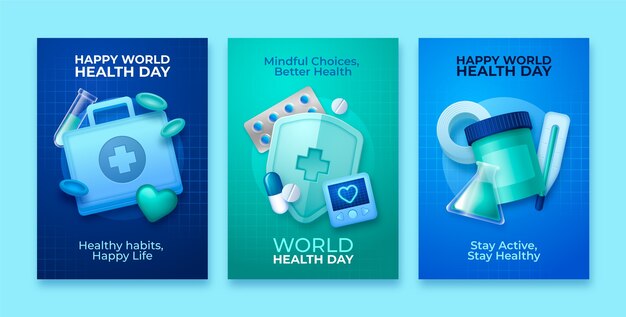Colección de tarjetas de felicitación planas para el Día Mundial de la Salud