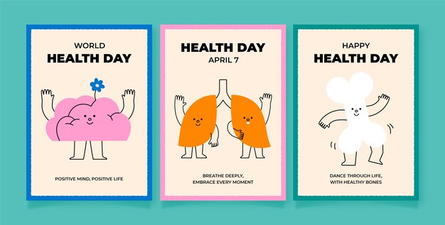 Colección de tarjetas de felicitación planas para el Día Mundial de la Salud