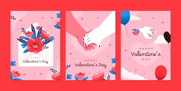 Colección de tarjetas de felicitación planas para el día de San Valentín