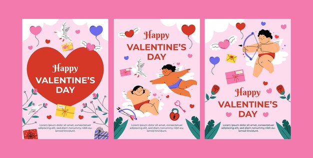 Colección de tarjetas de felicitación planas para el día de San Valentín