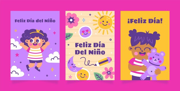 Colección de tarjetas de felicitación planas en español para la celebración del día de los niños