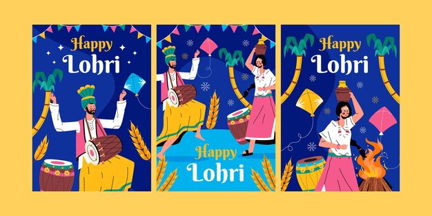Colección de tarjetas de felicitación planas para el festival lohri