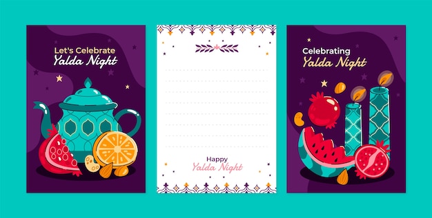 Vector gratuito colección de tarjetas de felicitación planas para el festival nocturno de yalda.