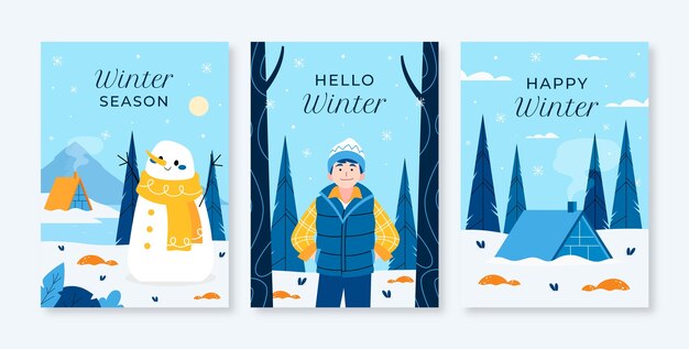 Colección de tarjetas de felicitación planas de invierno