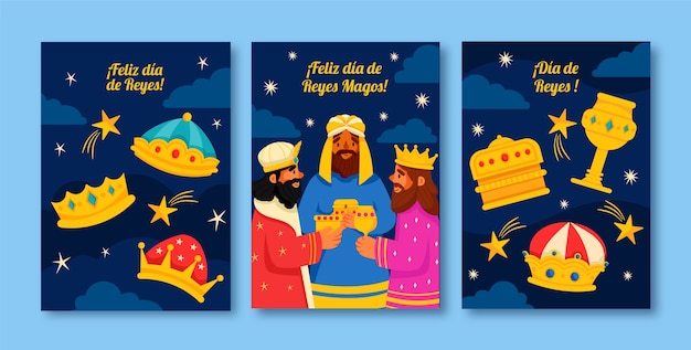 Colección de tarjetas de felicitación planas para reyes magos