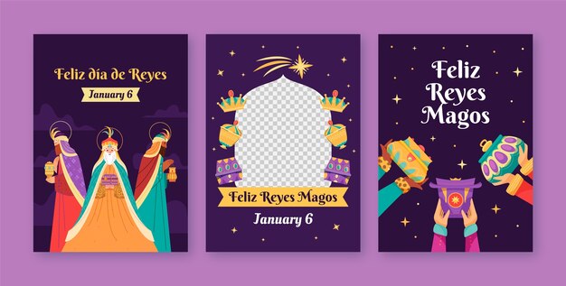 Colección de tarjetas de felicitación planas para reyes magos