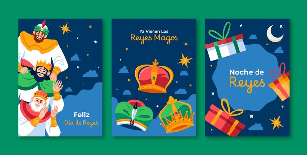 Colección de tarjetas de felicitación planas para reyes magos