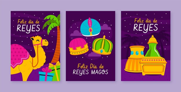 Colección de tarjetas de felicitación planas para reyes magos