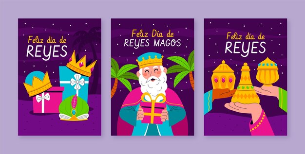 Colección de tarjetas de felicitación planas para reyes magos