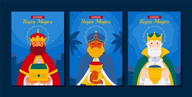 Colección de tarjetas de felicitación planas para reyes magos